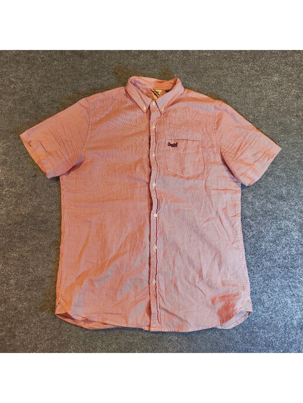 Superdry Men’s Red Striped Short Sleeve Button-Up Shirt Size M